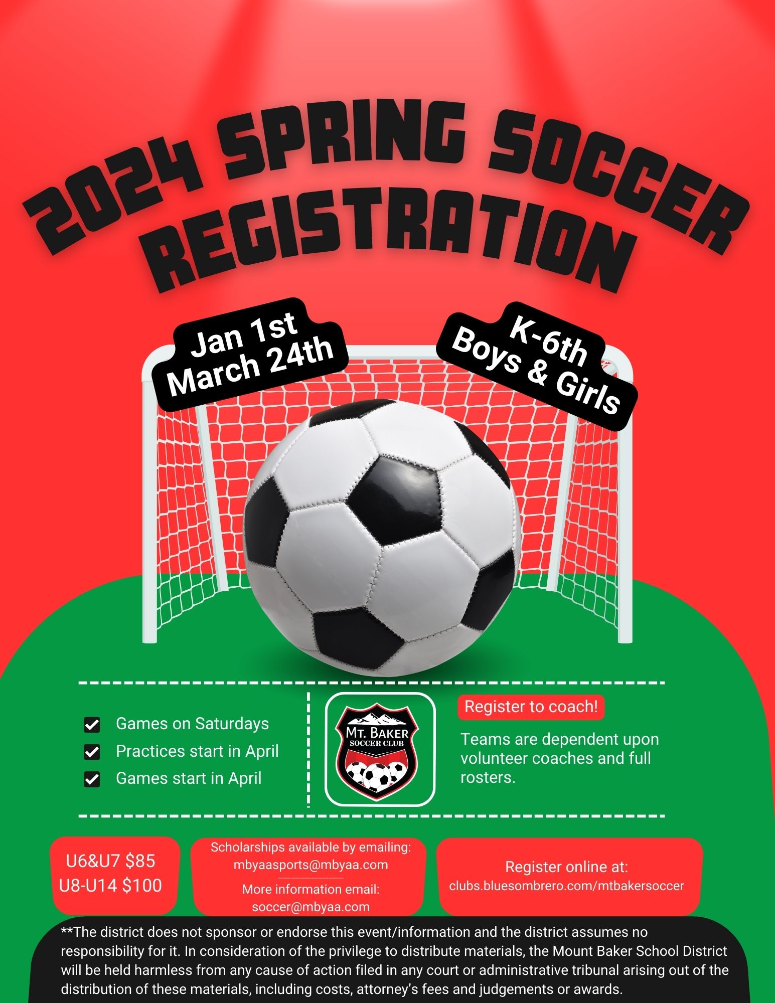 2024 Spring soccer Mount Baker Youth Athletic Association